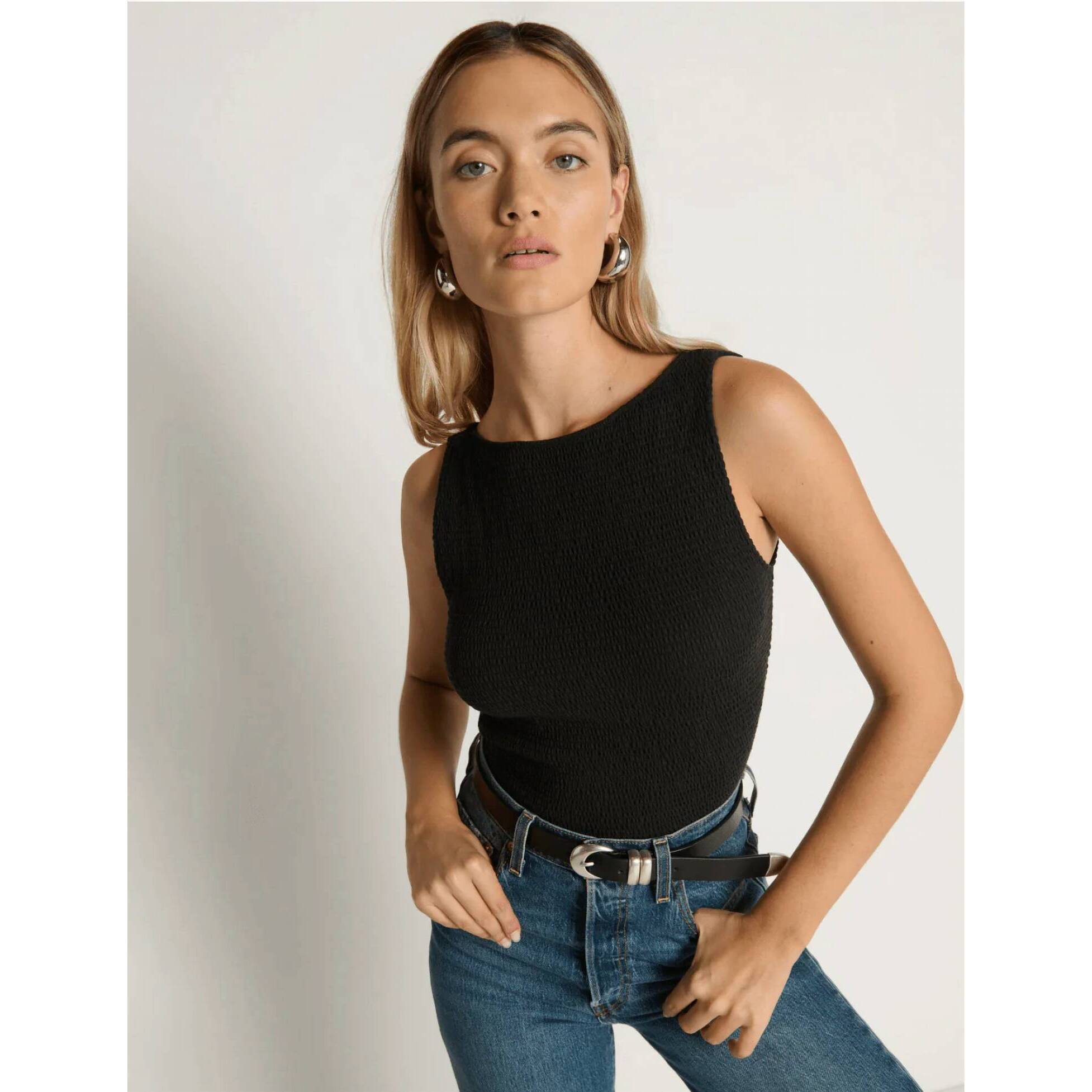 New Nation Ltd Kimmy Smocked Tank In Jet Black